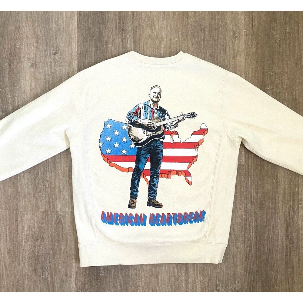 Zach Bryan American Heartbreak Official Tour Merch Sweatshirt Shirt S Crew White